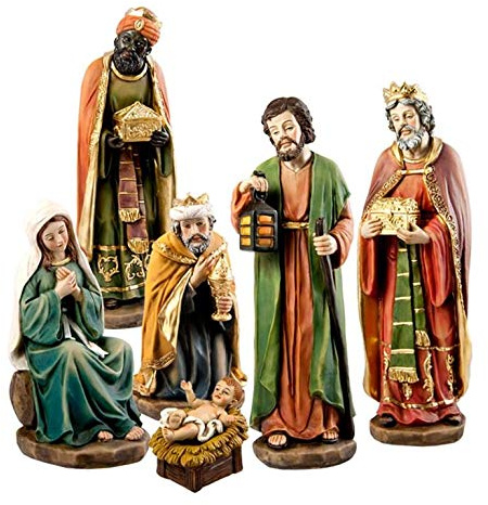 DRW Weihnachtskrippe, 6-teilig, aus Kunstharz, mit Sockel 26 cm