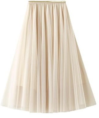 DISSA Damen Plain A-Linie Rock Beige Midi Tüll Rock,Einheitsgröße,S0803