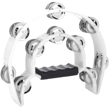 Halbmond Tamburin, 22,5x20,5x4,5cm Half Moon Hand Tambourine mit Metall Jingles Hand Trommel Percussion Musikinstrument Schellenring Tamburin mit ergonomischem Handgriff für KTV Party Aldult Anfänger