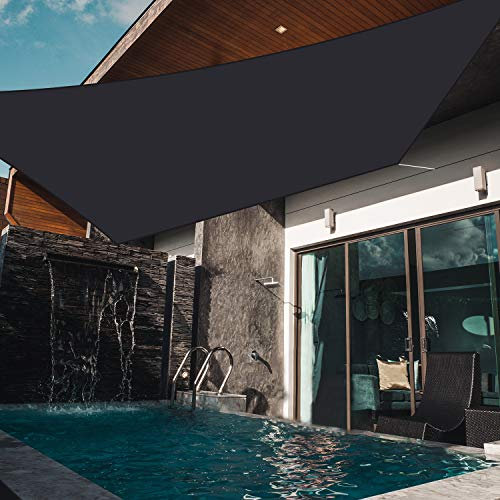 Dhao Shade Sail with Free Rope, 2m x 5m Rectangle Waterproof Sun Shade Sail Awning Canopy UV Block for Outdoor Garden Patio Backyard Facility and Activities, Black