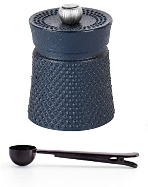 Peugeot BALI FONTE Cast Iron Pepper Mill, 8cm/3 In, With Stainless Steel Spice Scoop/Bag Clip (Blue)