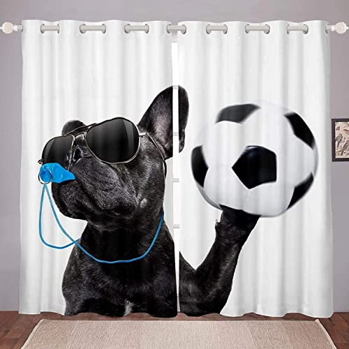 MTBDyyds Verdunkelungsvorhänge 3D Drucken 280X260Cm Schwarz Welpe Fußball Verdunklungsvorhänge Kinderzimmer 2 Stück Vorhang Blickdicht Ösenschal Kindergardinen Junge Verdunklungsgardine