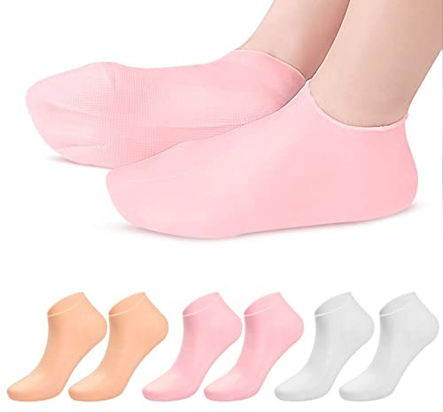 3 Paare Feuchtigkeitsspendende Socken, SEBS Fußpflege-Socken Für Männer und Frauen, Gel Socken für Schwielen Trockene Harte Rissige Füße Knöchel Ferse (Mehrfarbig)