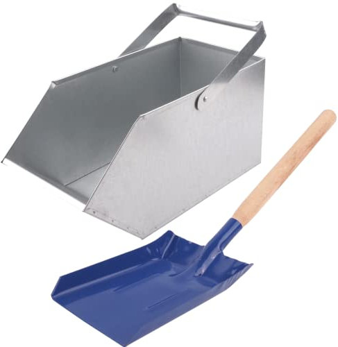 BAUSTER® Set Aschekasten Verzinkt + Metallschaufel für Kamin und Ofen Kohlenkasten/Aschebehälter Briketts Holz Koks Aschebehälter Kamingrill Zubehör Kohlenschütte Abtransport Lagern Ascheschale