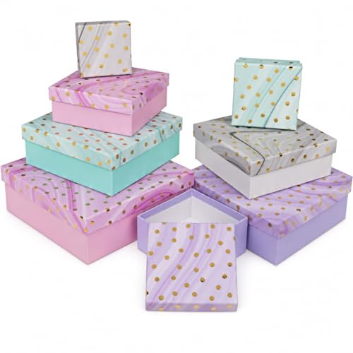 8-teiliges Set Geschenkschachteln Geschenkboxen Geschenkkarton, 8 Stück Geschenkkartonage Boxenset Weihnachten Geburtstag Hochzeit, ca. 22,5 x 22,5 x 8 cm (Mehrfarbig mit Golden Dots)