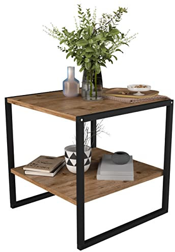 VCM Holz Beistelltisch | Couchtisch im schlichten Industriestyle | Maße ca. H. 50 x B. 50 x T. 50 cm | Wohnzimmertisch | Kaffeetisch - Insasi M