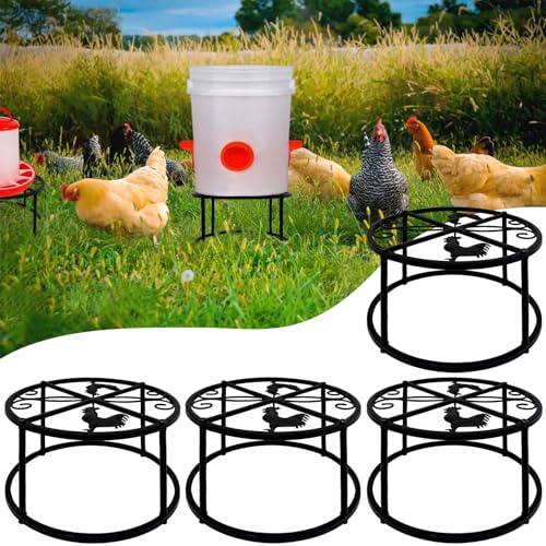 4 Stück Hühnertränke Futterspender Ständer Metall Ständer Rack mit 4 Beinen & runder Basis Heavy Duty Stützen Halter für Eimer, Fässer, ausgestattet mit Futterspender Wasseranschluss für Stall