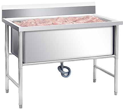 LBONG Freistehend Verpflegung Kommerziell Spüle, Gewerbliche Spülbecken, Spültisch Edelstahl Mit Wasserhahn, für Keller, Waschküche, Garten(100X60X80cm/39.3X23.6X31.4in,11.8 Deep)
