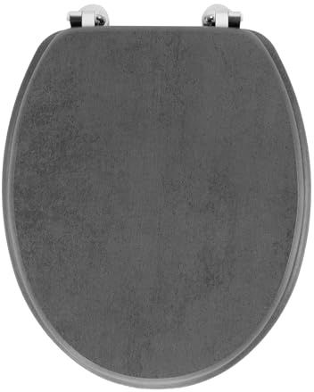 Douceur d'Intérieur, Abattant WC à Charnières Métal (37 x 47 cm) Alium Gris, MDF Effet Beton
