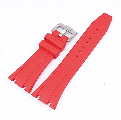 INEOUT 26mm Silikonband fit for Ap. Schmetterlingsschnalle-Uhr-Uhr-Tarn-Camouflage-Gummi-Armband for Audemars und Piguet 15400/26470/15703 (Color : Red, Size : 26mm)