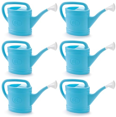 Acan Tradineur - Confezione da 6 Annaffiatoi in plastica, capacità 6 litri, utensili da giardinaggio, irrigazione, casa, balcone, terrazzo, patio, colore blu