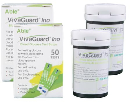 Vivaguard Ino Blood Glucose Test Strips for Diabetes - 100 Counts Accurate Diabetic Test Strips for Monitoring Blood Sugar - Compatible with Vivaguard Ino Glucometers Only, Green