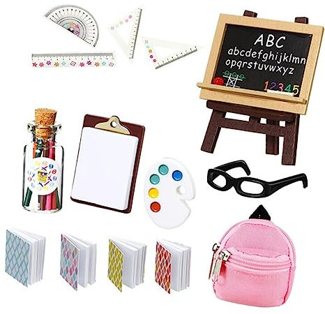 KONTONTY Simulated Miniature Book and Pencils Learning Toys Set Miniature School Bag Interesting Fake Learning Tools Mini Backpack Mini House Supply Boys and Girls Suit Case Baby Laptop Plastic Child