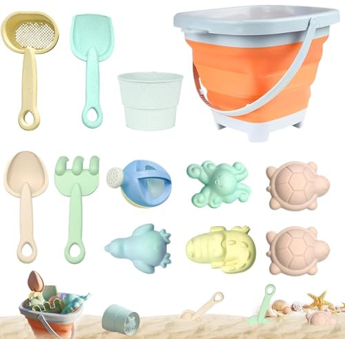 11 Stück Sandspielzeug Strandspielzeug Kinder, Strand Spielzeug Set, Sandkasten Spielzeug mit Faltbares Eimer, Sandschaufel, Sandformen, Gartenspielzeug für Kinder, Sandspielzeug für Mädchen Junge