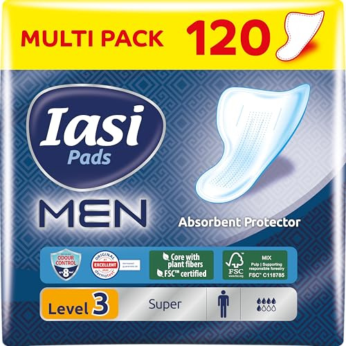 IASI MEN Super Level 3, Absorberande skydd för lätt till måttligt urinläckage, 120 enheter