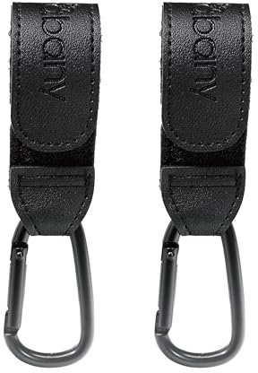 Shabany® Haken 2 Stück universelle Passform | Halterung Anhänger für Kinderwagen Kinderwagenhaken | verstellbar robust stabil Klettverschluss Karabinerhaken Taschenhalter | schwarz