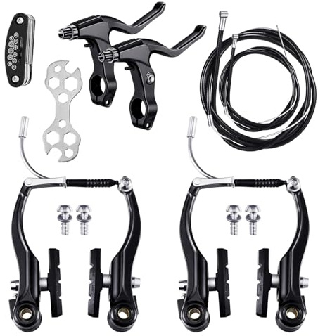 MUXSAM 2 Pairs Universal V Bike Brakes Set, Front & Rear Kit for Road MTB | Black Aluminum,Powerful Stopping No Noise Pads,Easy Install,Levers,Calipers,Cables,Pads & Allen Keys,Universal Fit,for BMX