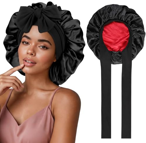 Kiiwah Satin Schlafmütze Silk Bonnet, Verstellbare Seidenhaube zum Schlafen Doppelseitig Nacht Haarhaube Kopfhaube Schlafhaube Seide Duschhaube für Damen und Mädchen