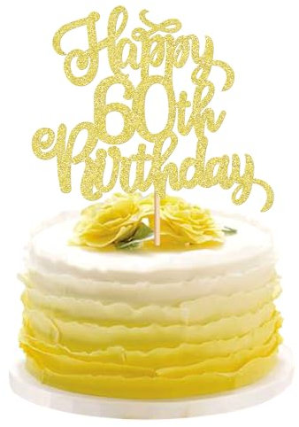 Blumomon 3 Pcs Gold 60th Birthday Cake Toppers - 60 Cake Topper Decorations
