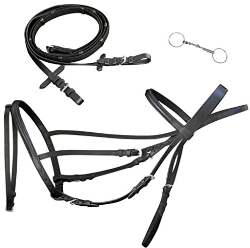 SKM Brida Flash de Cuero Negro con Riendas y Bocado (Poni),Deportes,Actividades al Aire Libre,Equitación,Arreos para Caballos,Cabezadas,Negro,90895