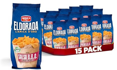 AMICA Chips - Eldorada Patatine Gusto Salsa BBQ, 15 Confezioni da 130g | Lenta Cottura, Taglio Spesso e Croccante, Senza Glutine