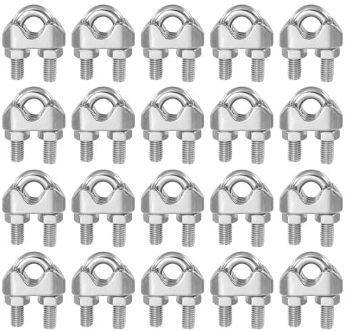PATIKIL 1/16 Inch M2 Wire Rope Clamp Clip, 20 Pcs 304 Stainless Steel U Bolt Saddle Fastener for Rigging Rope, Wire and Cable