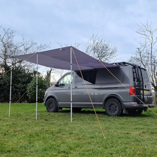 Debus Campervan Sun Canopy V2.0 – Waterproof Lightweight Van Awning for VW Transporter & C-Rail Vans | 8m² UPF Sun Shade Shelter with Aluminium Telescopic Poles – Anthracite Grey