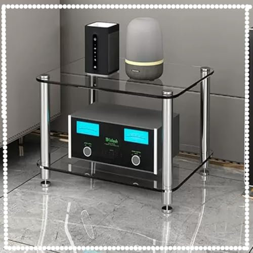 ZIUSFAC Glas Regal AV-Medienständer Audio-/Video-Medienregal TV Rack HiFi Regal Audio Schrank Für DVD-Player/PS4/Kabelboxen AV-Regal Streaming-Geräte(Transparent,2 Tier)
