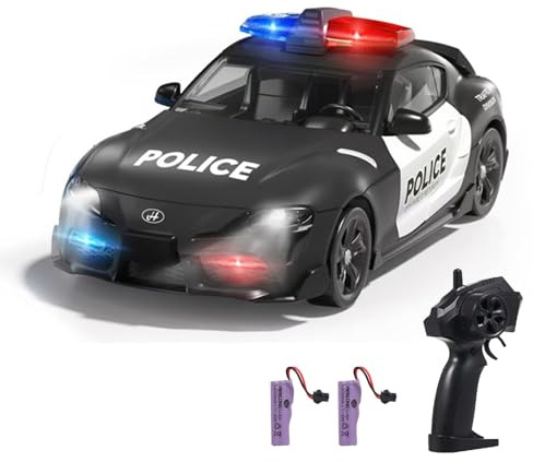 Dodoore 1:24 Scale RC Drift Car Police Vehicle, 2.4GHz 4WD High Speed Racing with Cool Lights Extra Tires, Fast RC Car Gifts for Teen Adults 2 Rechargeable Battery