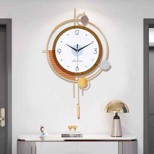 Large Metal Creative Wall Clocks Decor Modern Silent Big Wall Clock Non Ticking Battery Operated Quartz Clock for Living Room Kitchen Bedroom Decorative Bathroom Outdoor Indoor 15 * 23 Inch Orange
