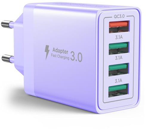 Caricatore USB, 4 Porte Caricatore USB da Muro 40W QC 3.0 Carica Rapida Caricabatterie Usb Multiplo Alimentatore Presa USb per iPhone 15 14 13 12 11 X, Samsung Galaxy S21 S20 A71 A51, Xiaomi, Huawei