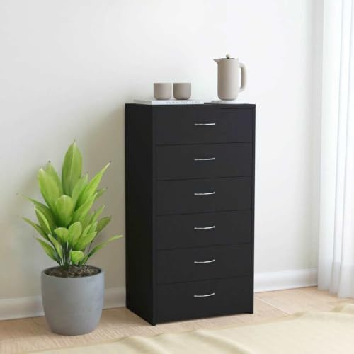 Myheimly Sideboard mit 6 Schubladen Kommode Anrichte Schrank Beistellschrank Mehrzweckschrank Schubladenschrank 50x34x96cm Holzwerkstoff Sideboard Schwarz
