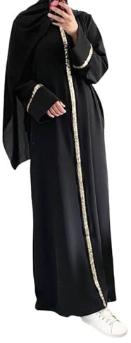 Damen Islamisches Gebetskleid Abaya Langarm Maxikleid für Muslimische Frauen Elegant Lockeres Bodenlanges Kleid mit Hijab Fashion Kaftan S-5XL Bequeme Gebetskleidung (Black, M)
