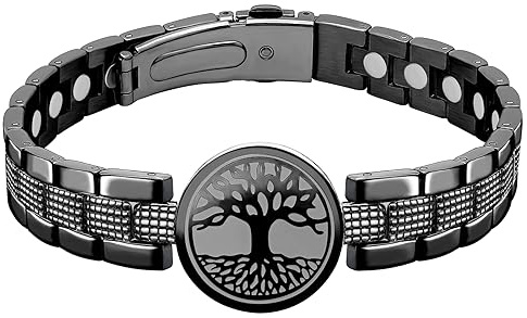 JEROOT Magnetarmband Herren Titanstahl Baum Lebensbaum Weltenbaum Schwarz Magnetarmband Damen mit Ultra-Stärke von 6000 Gauss-Magneten, verstellbares
