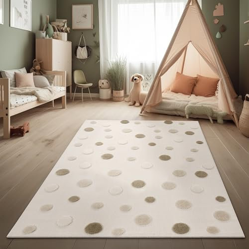 Paco Home Moqueta Habitación Infantil Alfombra de Juego Efecto Alto-Bajo Punteado Colores Naturales Suave Tacto Fácil Cuidado Beige Marron Crema, tamaño:80x150 cm