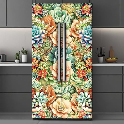 GOMAKERER 2pz Pellicola Protettiva Rimovibile per Frigorifero Motivo di Piante Succulente, Adesivo per Porta Di Frigorifero In Vinile per Pannello Congelatore per La Decorazione Di Bancone, 2x0.415m