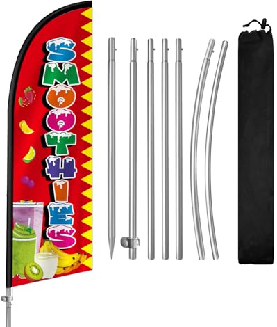 QSUM Smoothies Feather Flag with Stainless Steel Flagpole,Ground Spike Advertising Flag,Suitable for Businesses and Storefronts Signs,8FT,1 Set