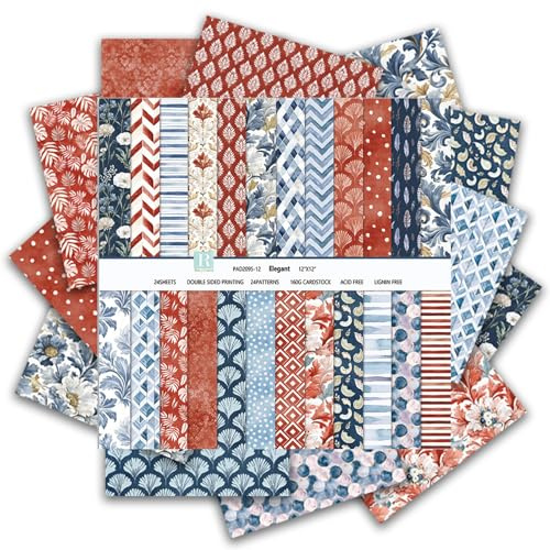 Scrapbook Papier 30.5 x 30.5 cm, 24 Blätter Blumen Muster Bastelpapier (A) | 24 Designs Doppelseitiges Motivpapier, Decoupage Papier zum Basteln für DIY Kartenherstellung Fotoalbum Journals Dekoration