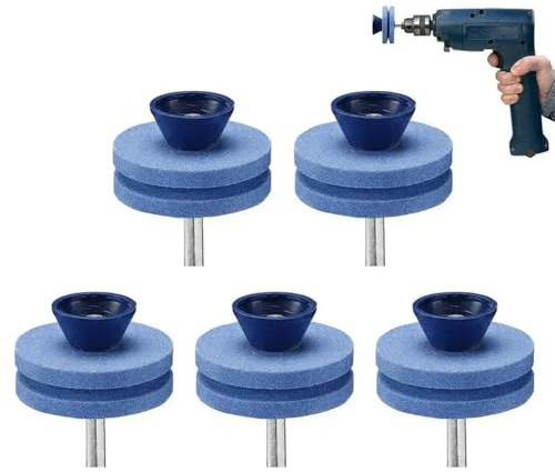 Afilador De Cuchillas Portátil For Cortacésped (paquete De 5) - Piedra De Afilar De Corindón De Doble Capa - Universal For Cualquier Taladro Eléctrico Y Taladro Manual - Piedras De Afilar De Doble Cap