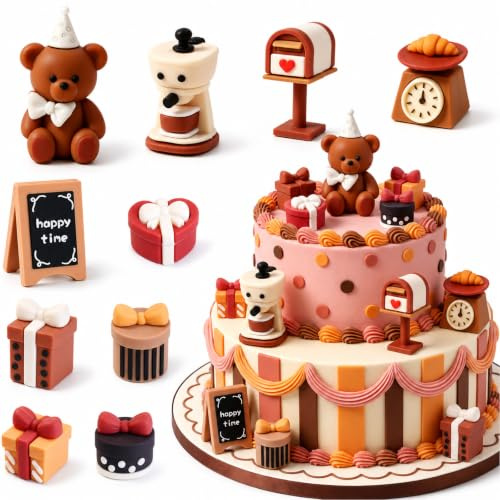 Bear Birthday Cake Decoration Set, Teddy Girl Party Decorations, Teddy Bear Girl Party Decorations - With Golden Coffee-Coloured Small Balls for Baby Parties and Baby Welcome Birthdays | Teddy Bear Party Decorations -Coloured Cake Topper for Baby Parties and Baby Welcome Birthdays Cute Bear Party Supplies