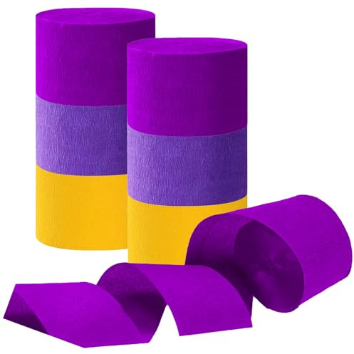 Purple and Yellow Crepe Paper Streamers, Party Streamer Decorations for Various Party Festival Decorations, 6 Rolls