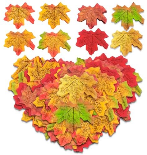 400pcs Autumn Leaves, 8 Mixed Colors Artificial Maple Leaves, Leaf Autumn Table Scatters for Weddings, Autumn Parties & Decorations,Art Scrapbooking,Thanksgiving Crafts (400)