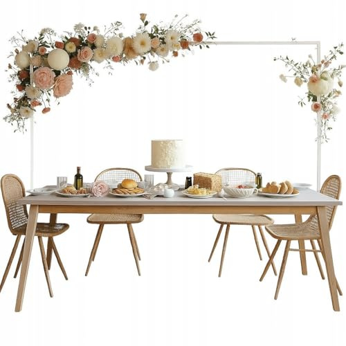 Brokatove verstellbarer Tischbogen aus Metall Weiß | Metall, Tischdeko Hochzeit, LED-Lichter, Ballons, Blumen, Party, flexibel, stabil, kreativ, Innen- & Außeneinsatz