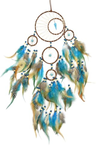 Kikuo Atrapasueños de plumas, Hecho a Mano Plumas Atrapa Sueños Cuentas de cristal, Vintage Estilo Bohemio Atrapasueños para decoraciones de boda, dormitorio, Coche, Habitación Infantil (Marrón)
