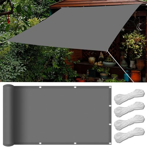 Tenda da sole rettangolare grigio scuro 4,5 x 5 m, protezione solare e UV, resistente al vento, vela da giardino con occhielli, perfetta per balcone, patio, esterni, soluzioni ombreggianti, include