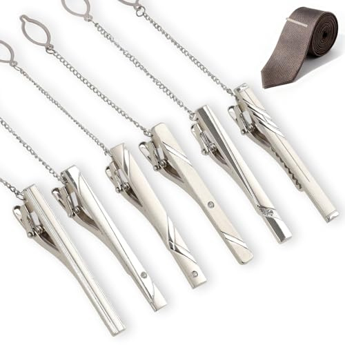 6PCS Tie Clips, Fashion Necktie Clip, for Men Classic Necktie Bar Clips Fashion Tie Pins with Strong Spring Grip for Business Suits, Weddings, Formal Occasions, Daily Wear and Gift Accessories