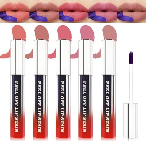 AWCCXMYM 5PCS Peel Off Lip Stain Long-Lasting Lip Stain Peel Off Matte Lip Liner Stain Waterproof Non-Stick Cup Lip Tint Stain Peel Off Liquid Lipstick Lip Gloss
