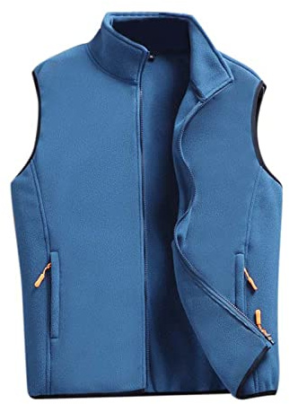 WAZHAKU Chaleco de forro polar para hombre, cuello alto, ultraligero, para exteriores, sin mangas, forro polar, con bolsillos, con cremallera, chaleco de trabajo cálido, chaleco de pescador, R azul