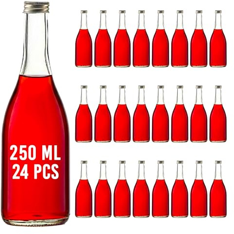 Amajoy 24 x 250 ml leere Glasflaschen Gradi Likörflaschen mit Schraubverschluss, Weinflasche Smoothie Schnapsflasche Essig Öl Flasche zum befüllen