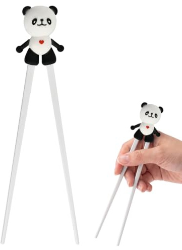 Träningsätpinnar med pandadesign, nybörjarätpinnar med fjädring, återanvändbara halkfria värmetåliga ätpinnar för nudlar och ramen (Vit Panda)